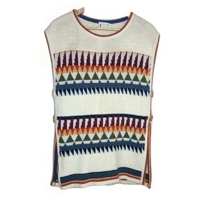 Vtg Herald House Tunic‎ Vest 60s-70s Knit Long Line Top Wooden Side Buttons S/M